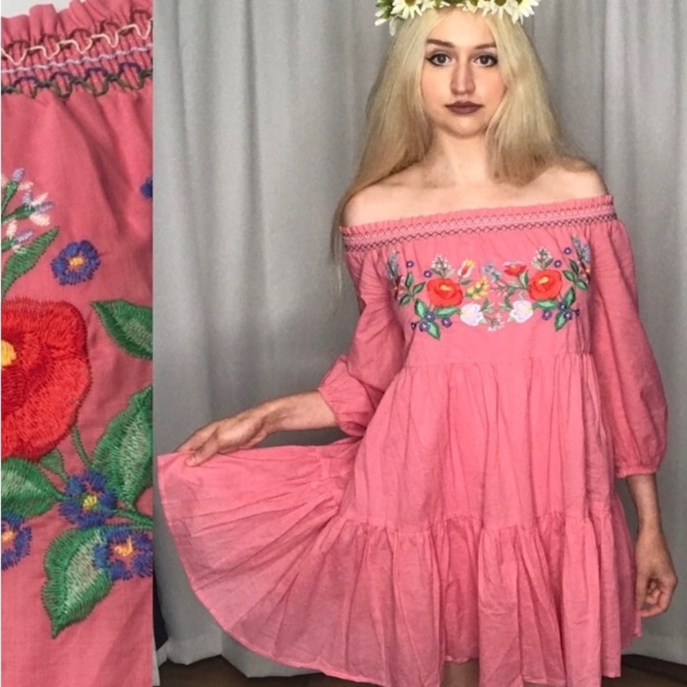 Pink Peasant top—-(Dress) med.